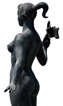 Bronze Statue Female Figure Holding Lamp PNG image