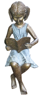 Bronze Statue Girl Reading Book PNG image