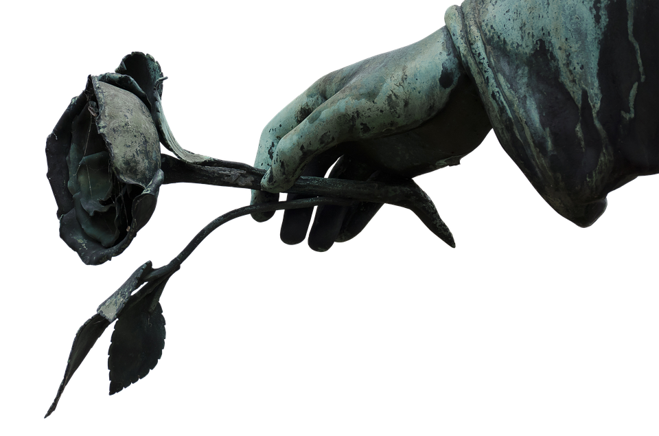 Bronze Statue Hand Holding Rose PNG image