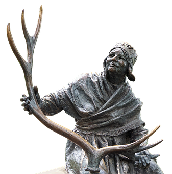 Bronze Statue Holding Antlers PNG image