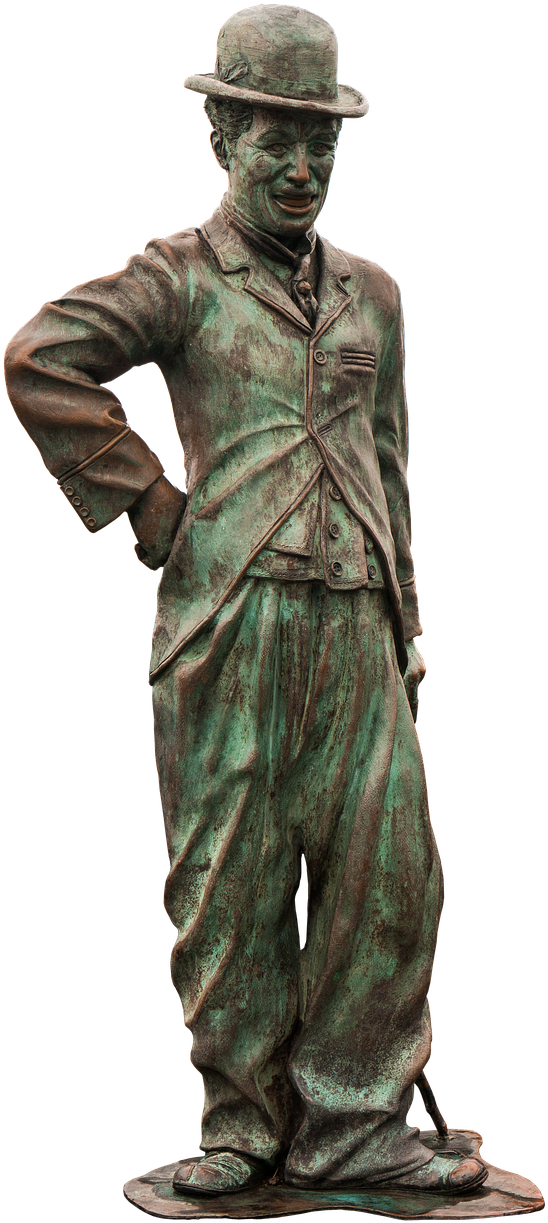 Bronze Statueof Iconic Tramp Character PNG image
