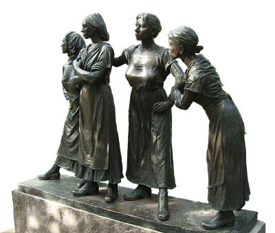 Bronze Women Statues Waiting PNG image