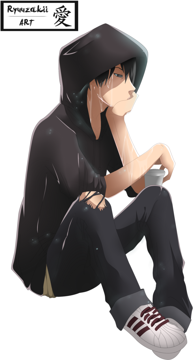 Brooding Anime Boy Art PNG image