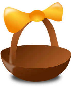 Brown Basket Yellow Bow Illustration PNG image