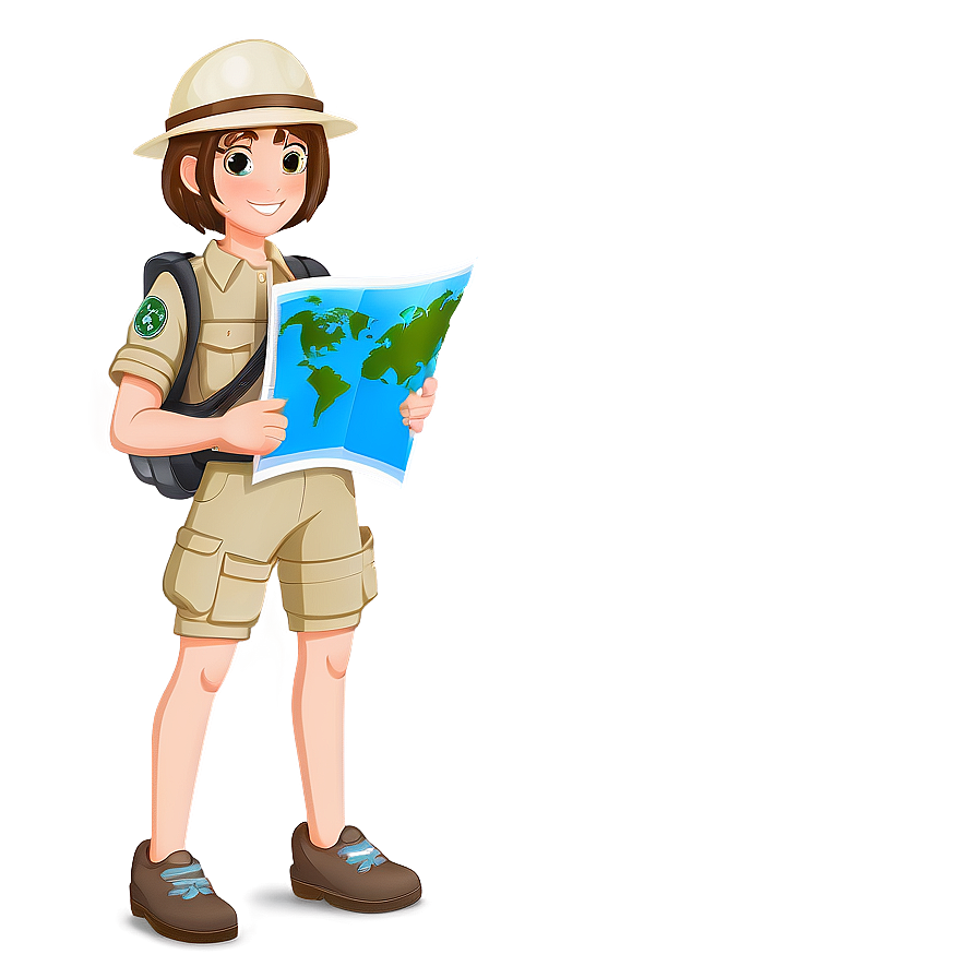Brown Hair Explorer With Map Png 05252024 PNG image