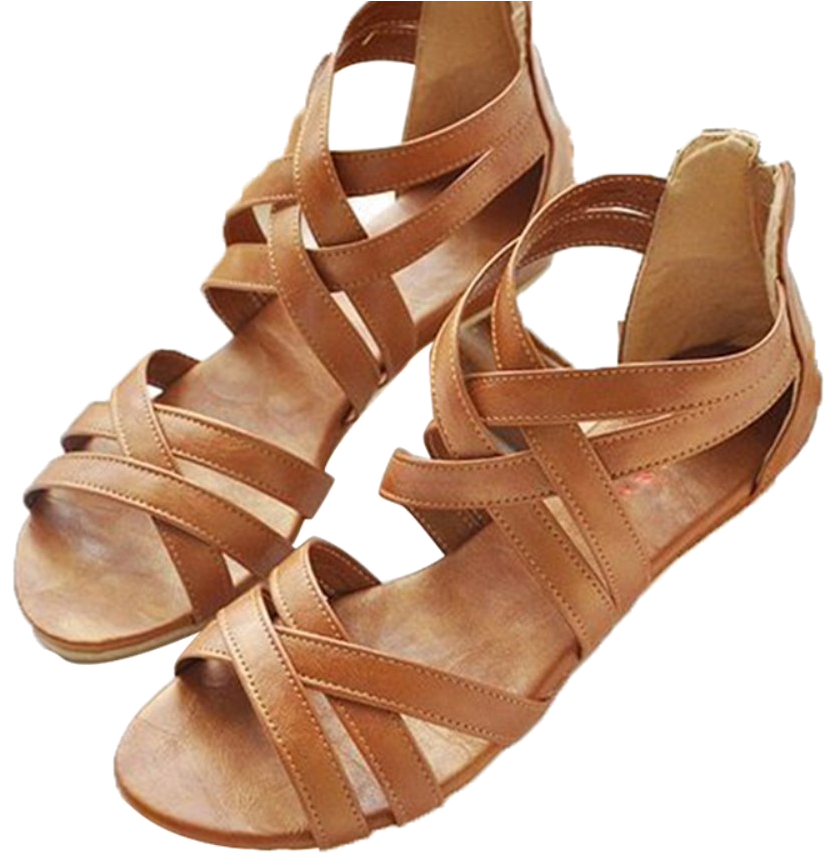 Brown Leather Strappy Sandals PNG image