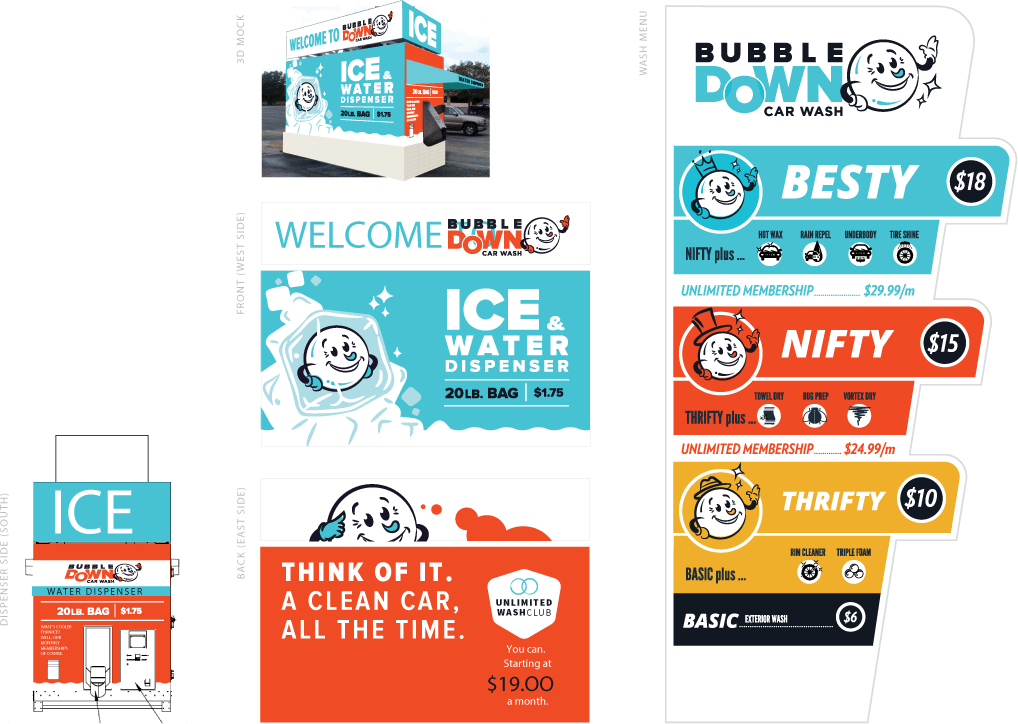 Bubble Down Car Wash Branding Materials PNG image