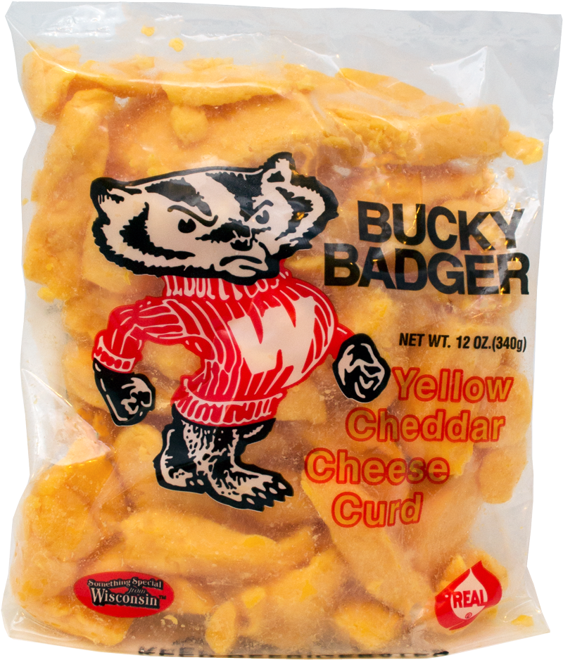 Bucky Badger Cheese Curds Packaging PNG image