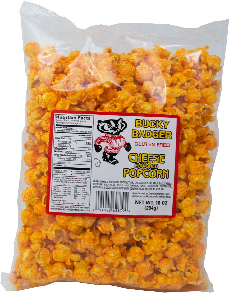 Bucky Badger Cheese Popcorn Bag PNG image