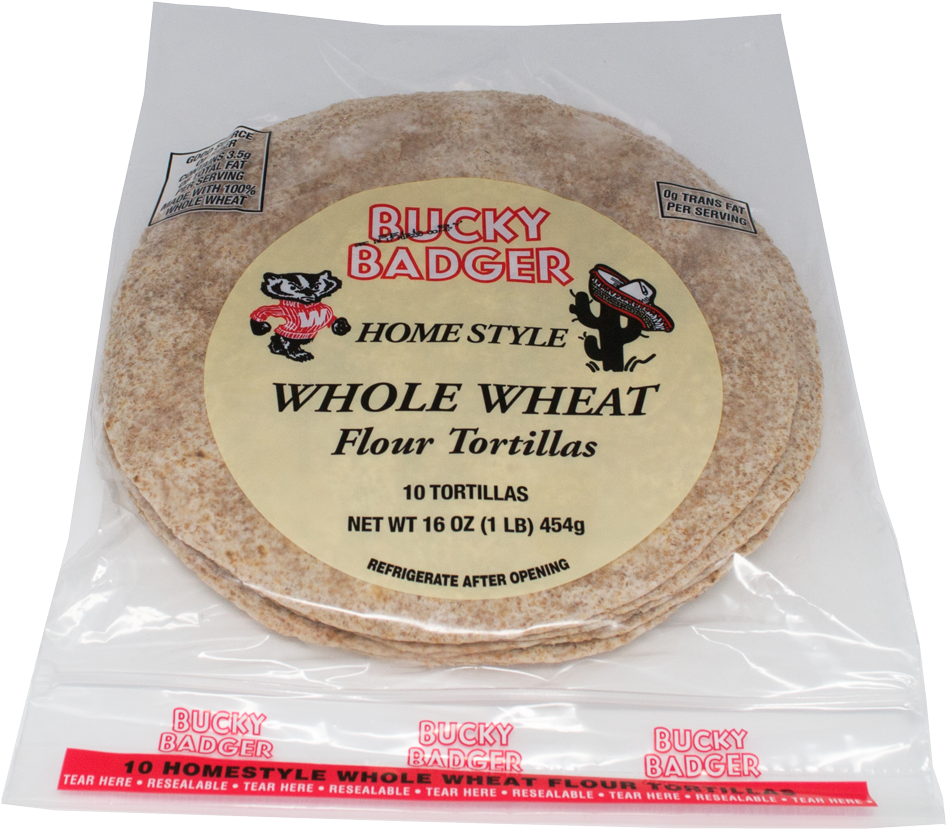 Bucky Badger Whole Wheat Tortillas Package PNG image