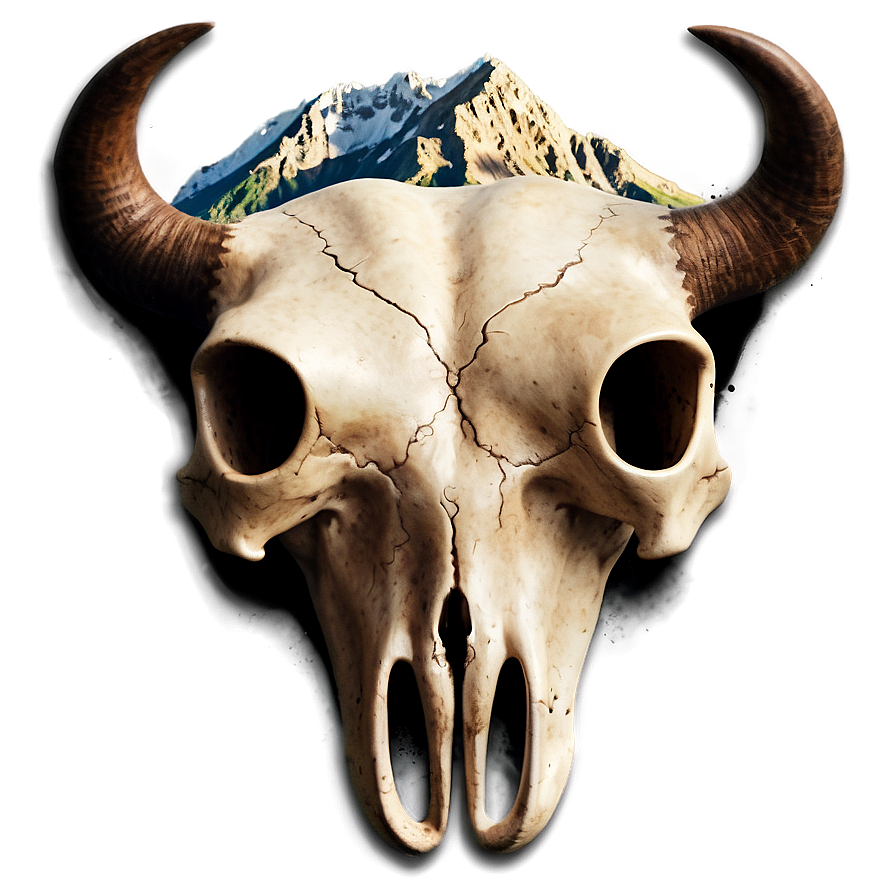 Bull Skull With Mountain Landscape Png 06122024 PNG image