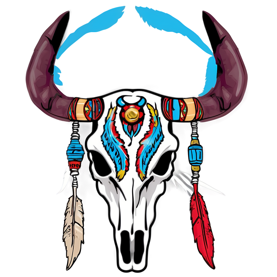 Bull Skull With Native American Headdress Png 06122024 PNG image