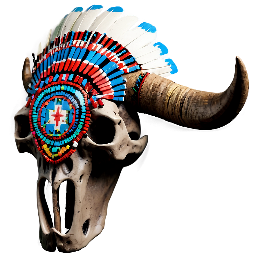 Bull Skull With Native American Headdress Png Tty PNG image