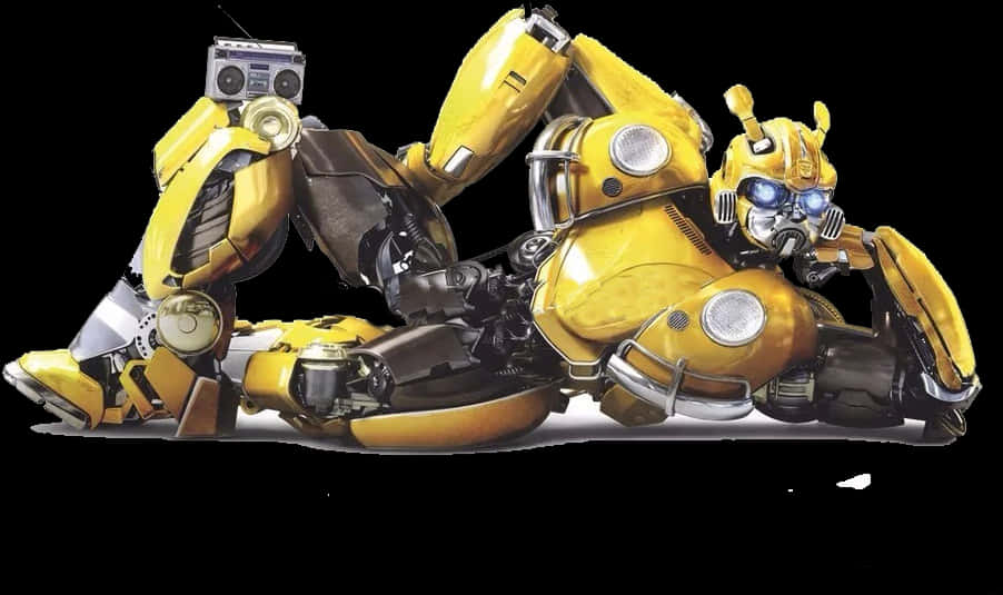 Bumblebee Robot Recliningwith Boombox PNG image