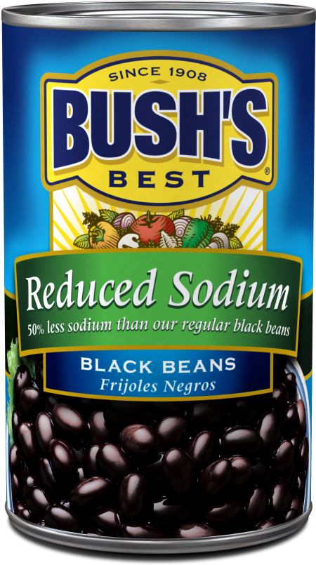 Bushs Reduced Sodium Black Beans Can PNG image