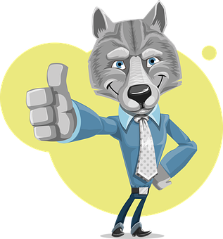Business Wolf Thumbs Up Cartoon PNG image
