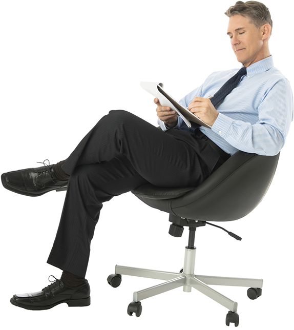Businessman Relaxed Tablet Sitting Chair.png PNG image