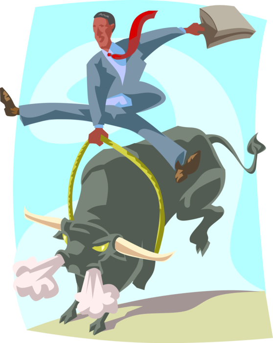 Businessman Riding Bull Illustration PNG image