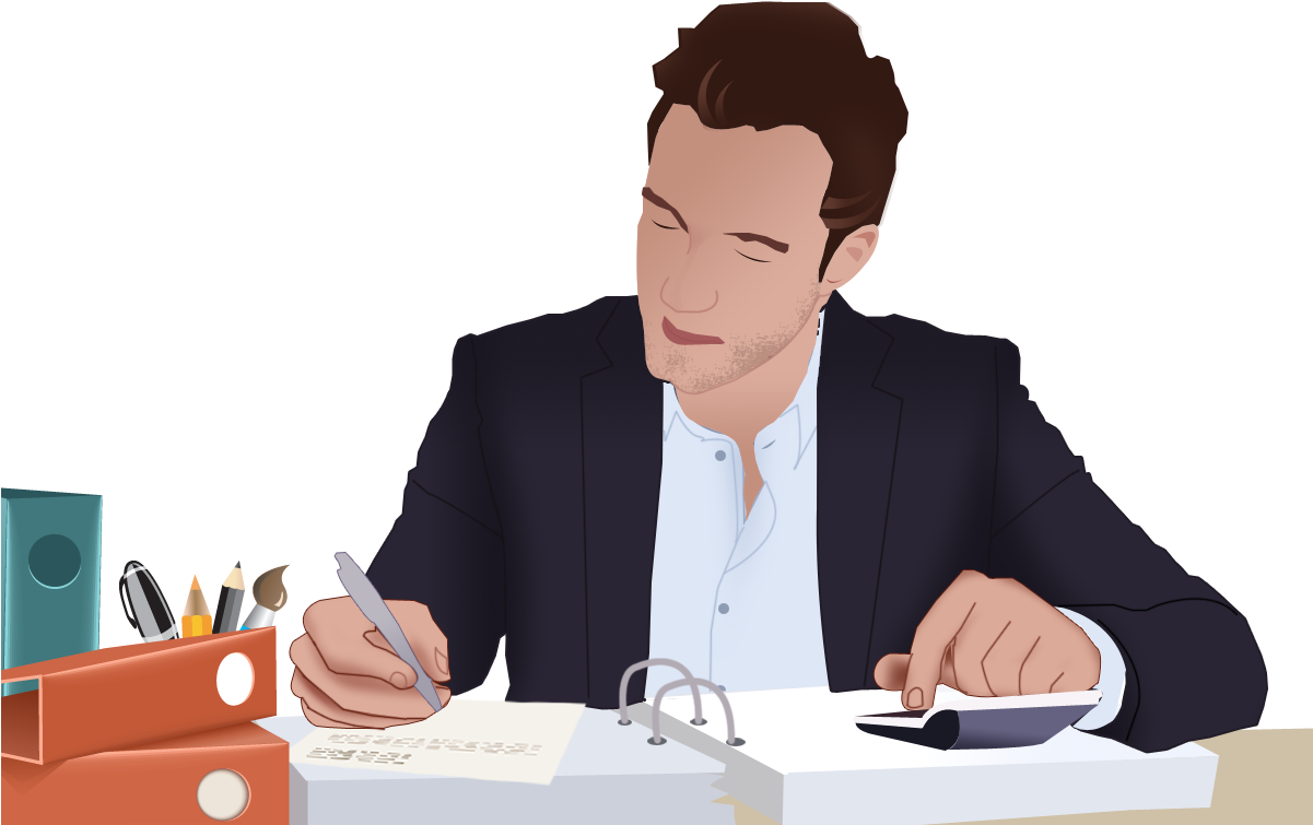 Businessman Writingat Desk PNG image