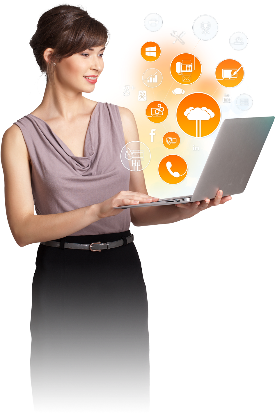 Businesswoman Social Media Connectivity PNG image