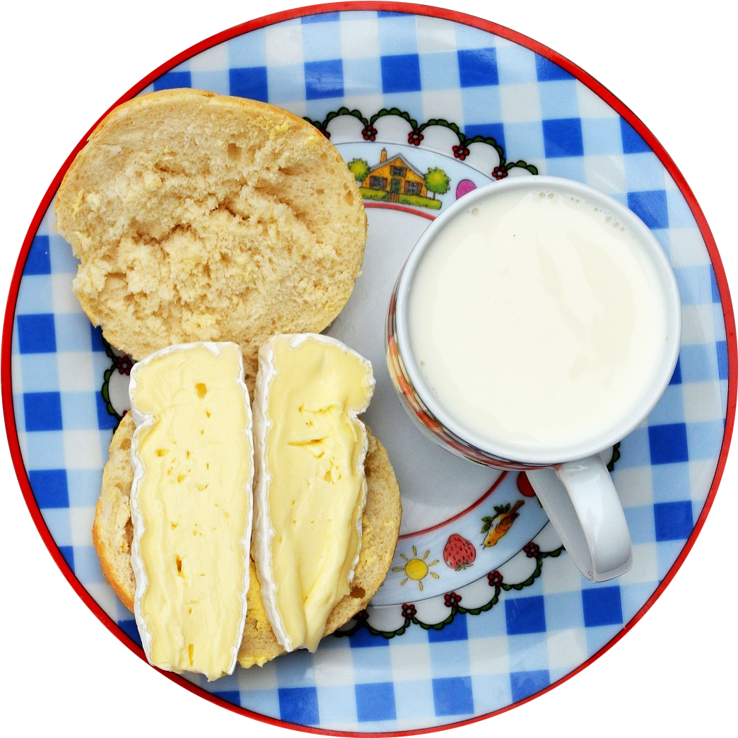 Buttered English Muffinand Milk Breakfast PNG image