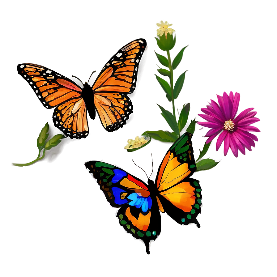 Butterfly Outline With Flowers Png Wsv PNG image