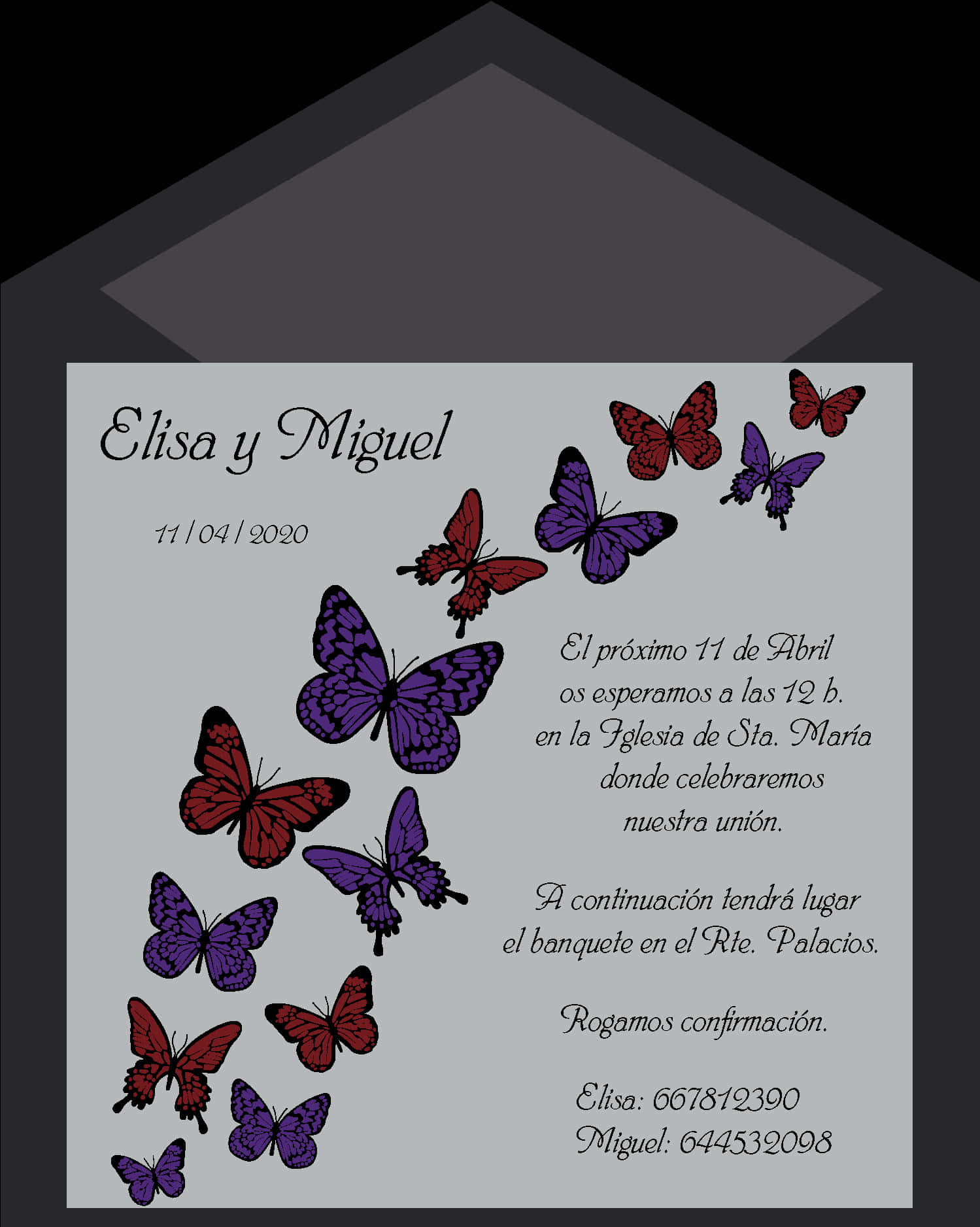 Butterfly Wedding Invitation Elisa Miguel PNG image