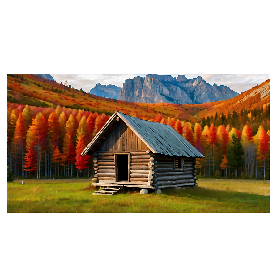 Cabin Surrounded By Autumn Colors Png Fij PNG image