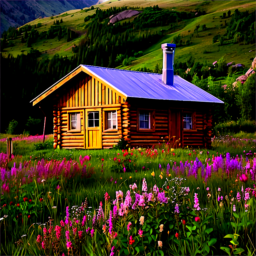 Cabin Surrounded By Wildflowers Png Vqh63 PNG image