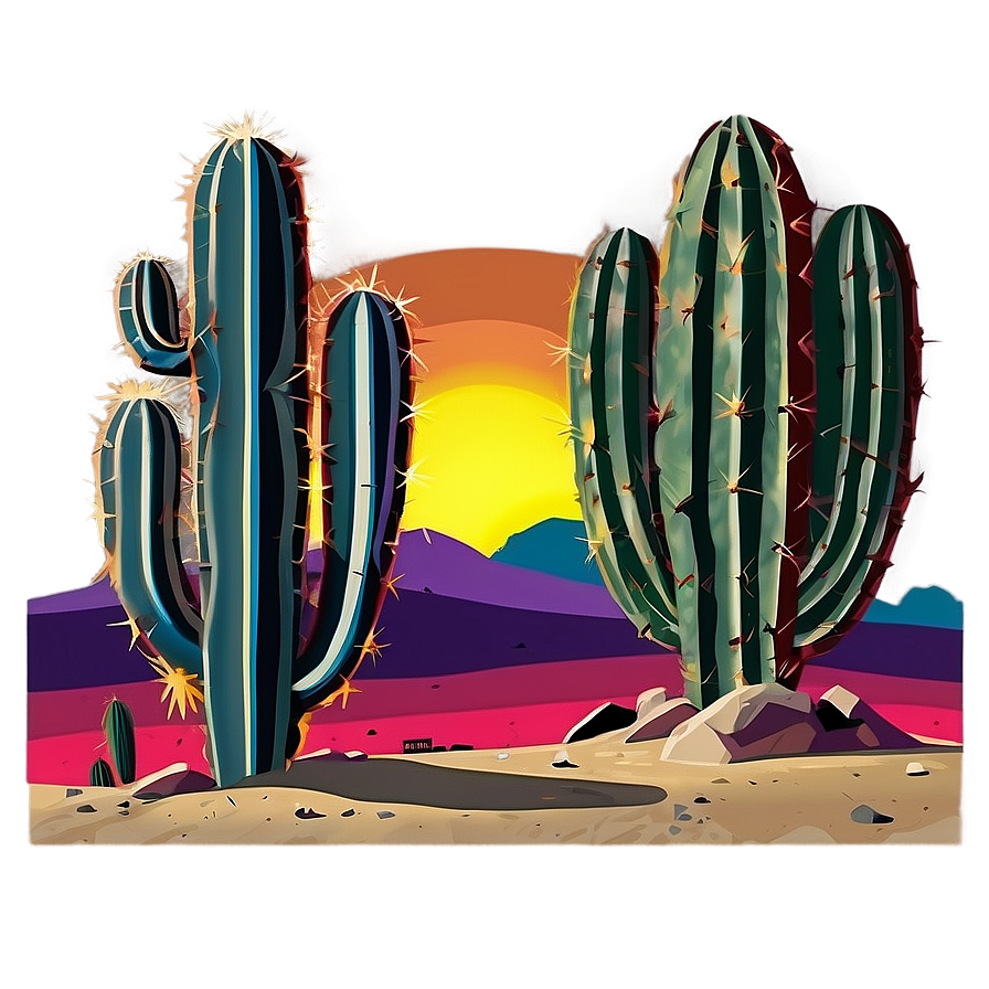 Cactus Sunset Scene Png Ymi PNG image