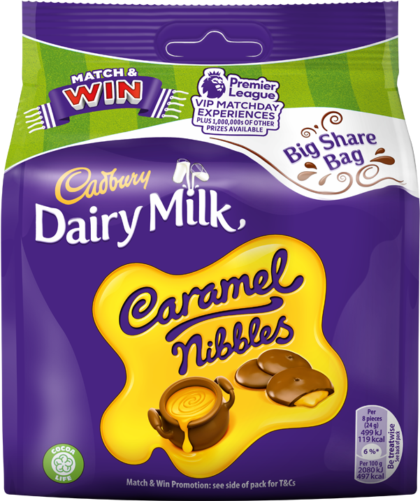 Cadbury Dairy Milk Caramel Nibbles Packaging PNG image