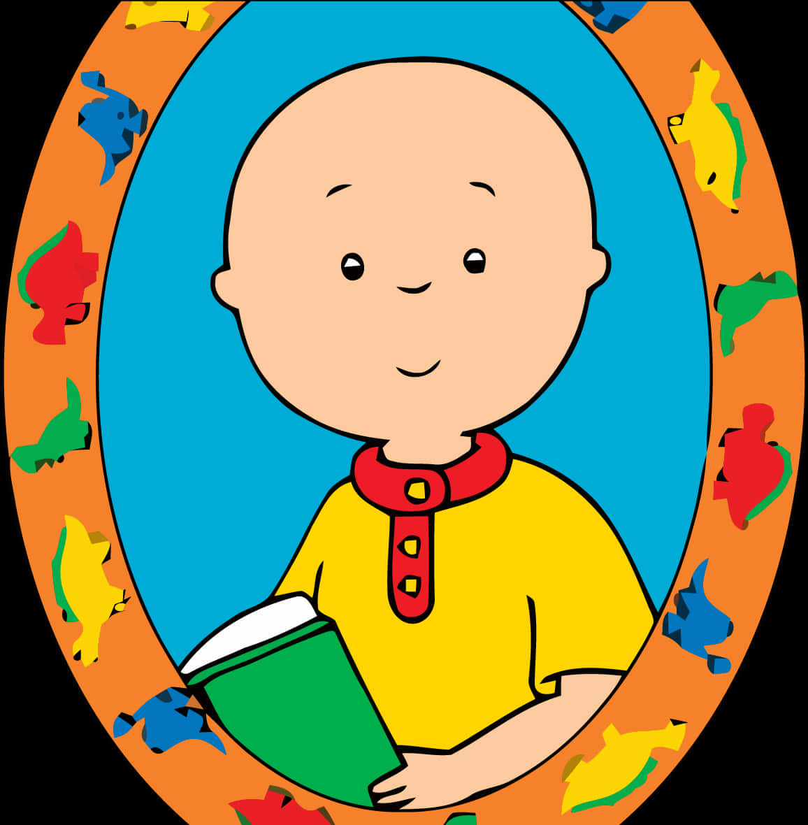 Caillou Cartoon Character Holding Book PNG image