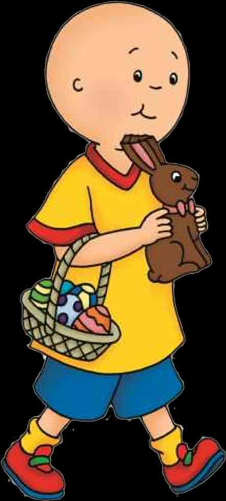 Caillouwith Easter Basketand Chocolate Bunny PNG image