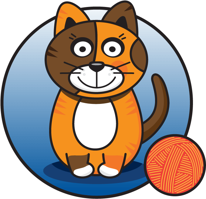 Calico Cat Cartoonwith Yarn Ball PNG image