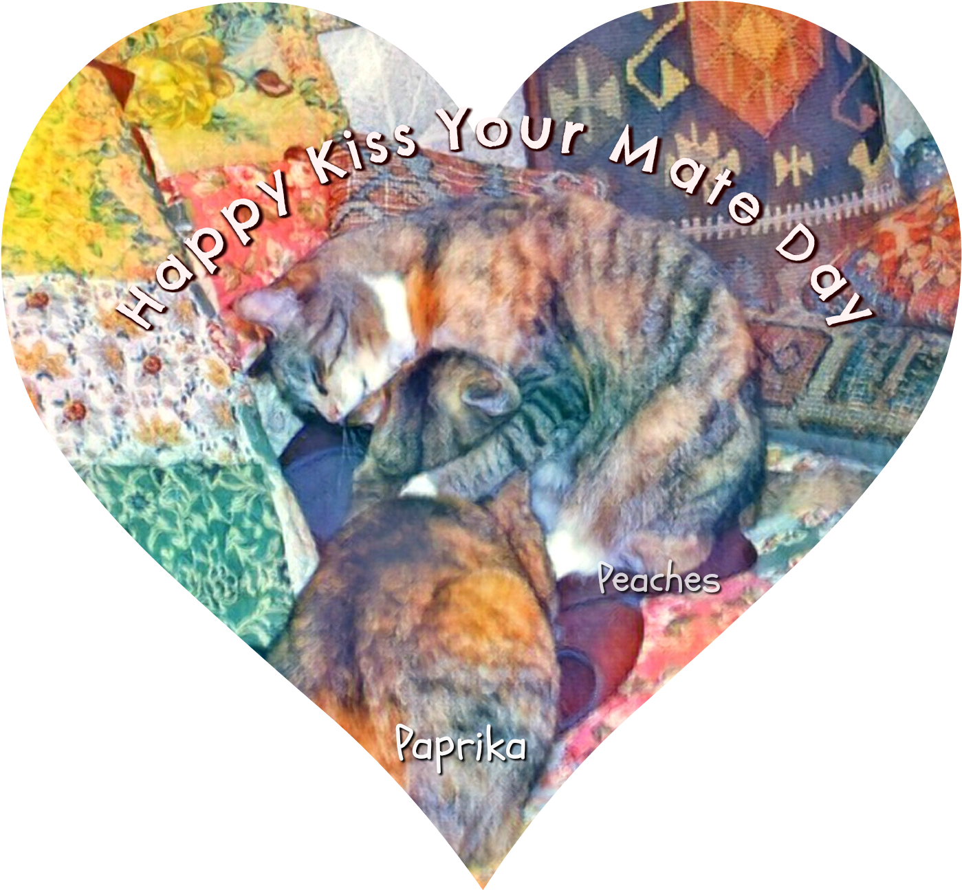 Calico Cats Kissing Heart Shaped Graphic PNG image