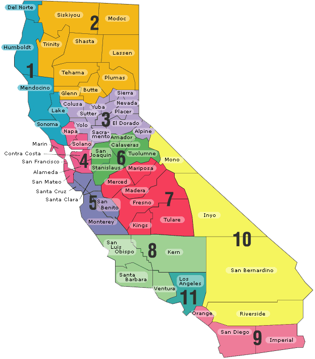 California Counties Map Color Coded PNG image