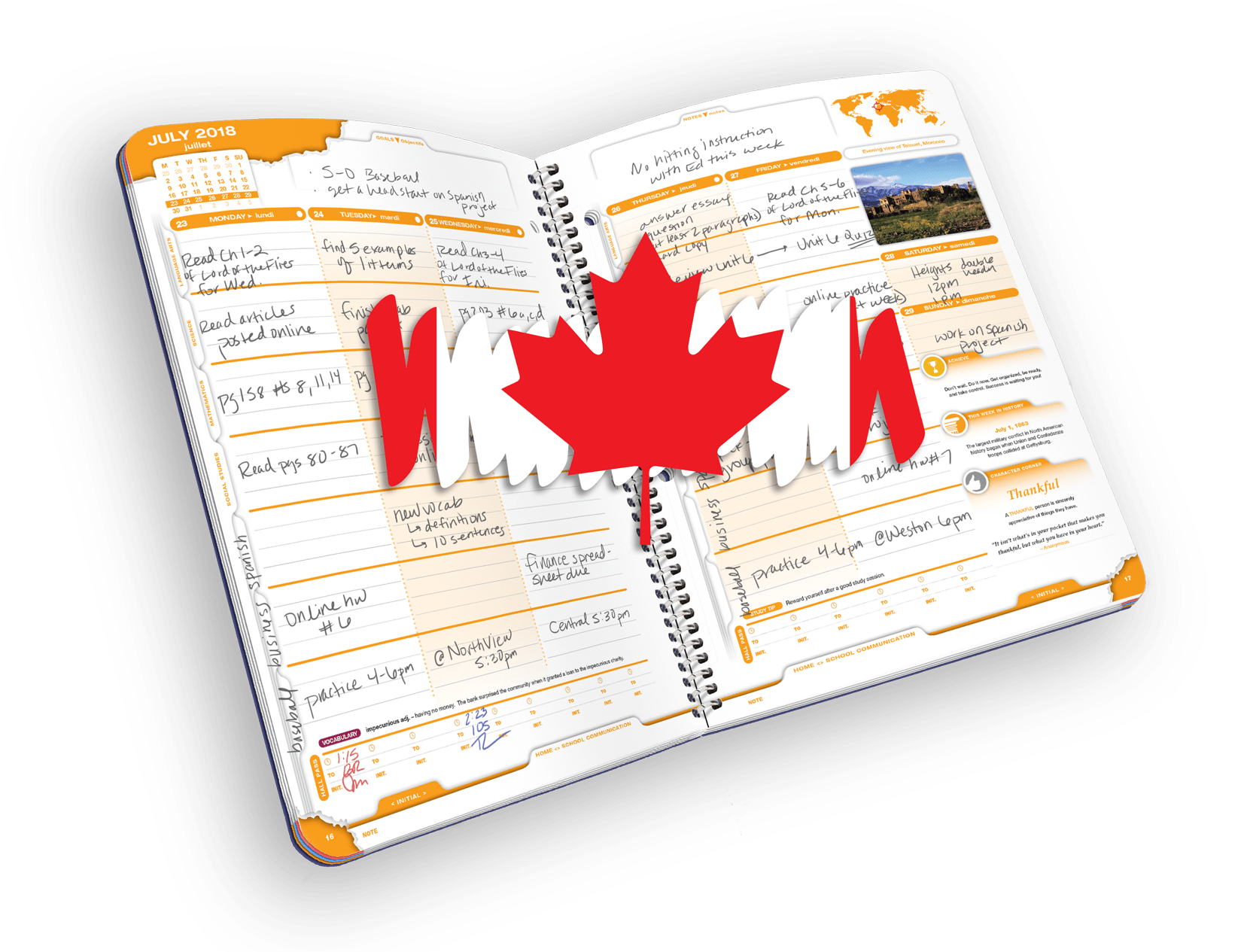 Canada Flag Overlay On Planner PNG image