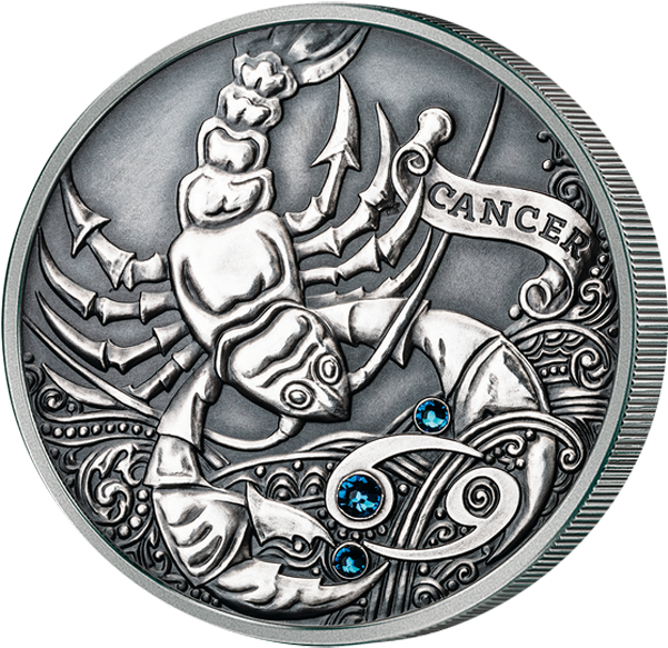 Cancer Zodiac Silver Coin PNG image