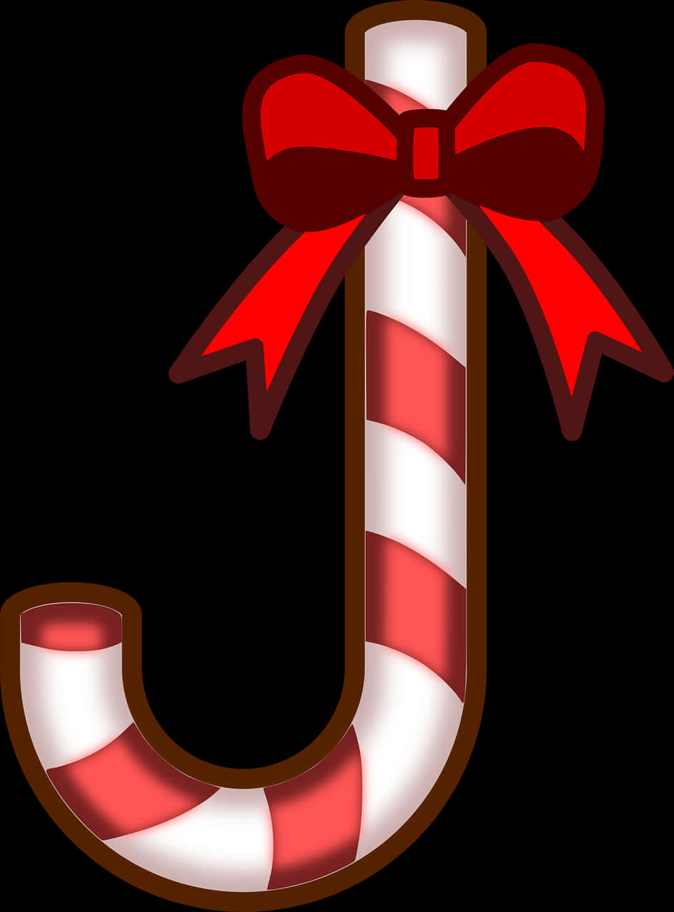 Candy Cane With Red Bow PNG image