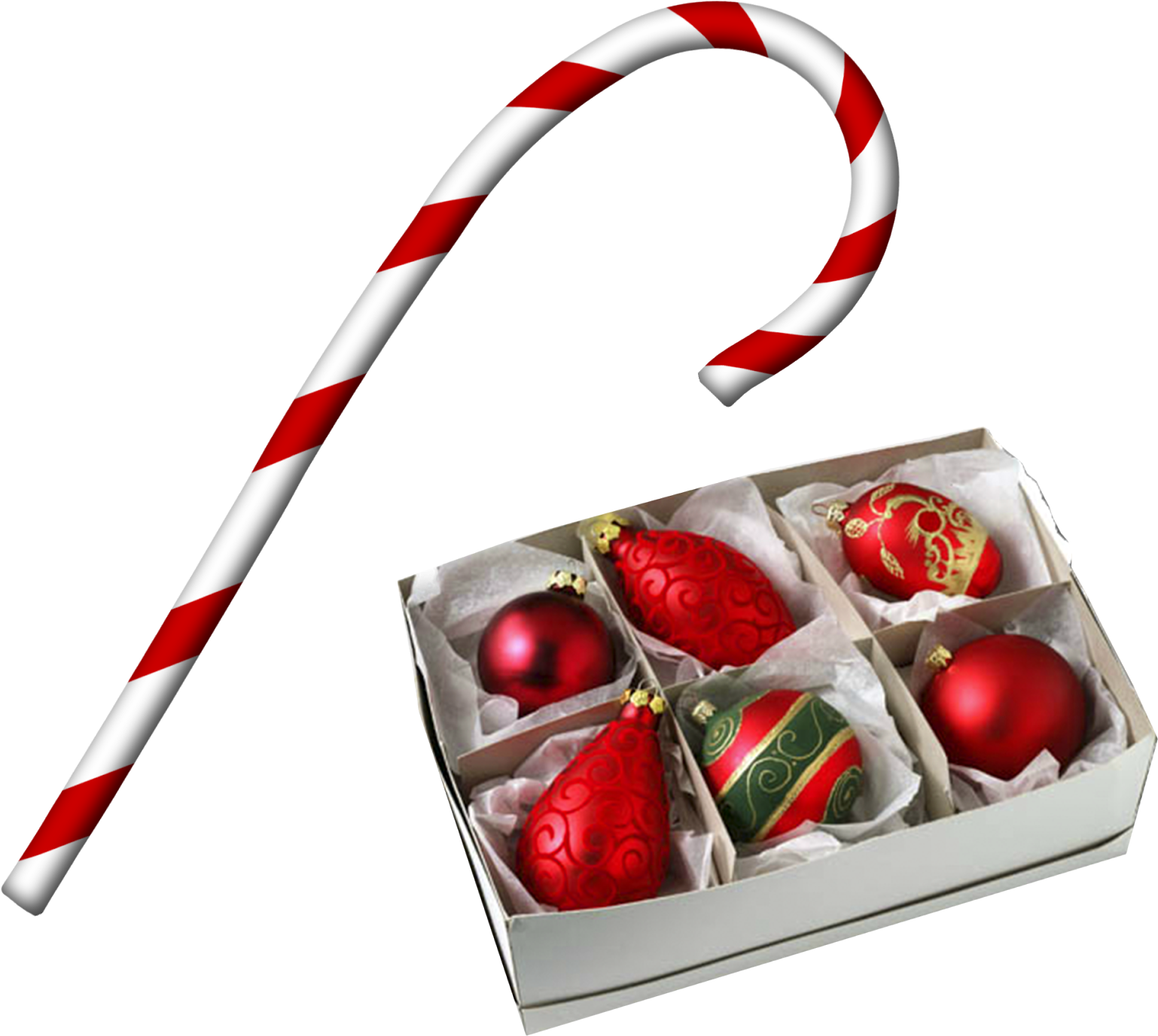 Candy Caneand Christmas Ornaments PNG image