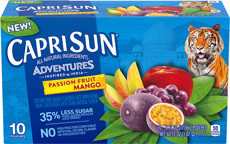 Capri Sun Adventures Passion Fruit Mango Packaging PNG image