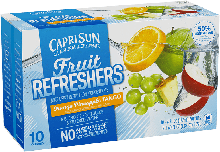 Capri Sun Fruit Refreshers Orange Pineapple Tango Packaging PNG image