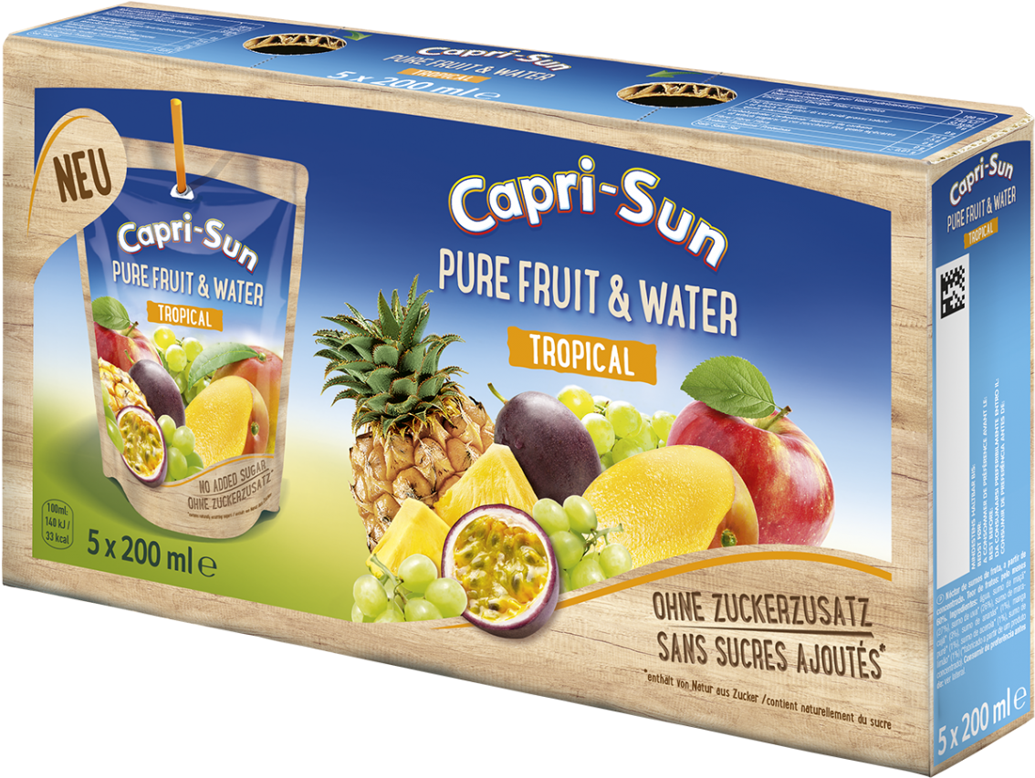 Capri Sun Pure Fruitand Water Tropical Packaging PNG image