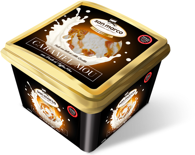 Caramel Mou Ice Cream Packaging PNG image