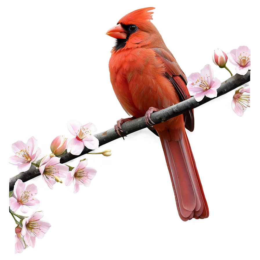 Cardinal On Flowering Tree Png 06252024 PNG image