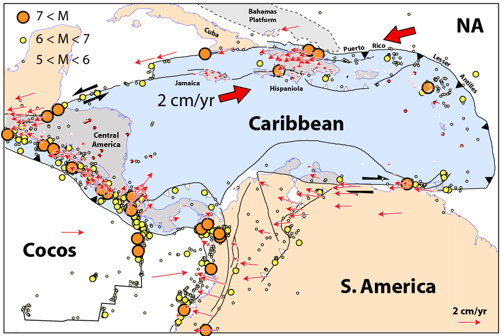 Caribbean Tectonic Activity Map PNG image