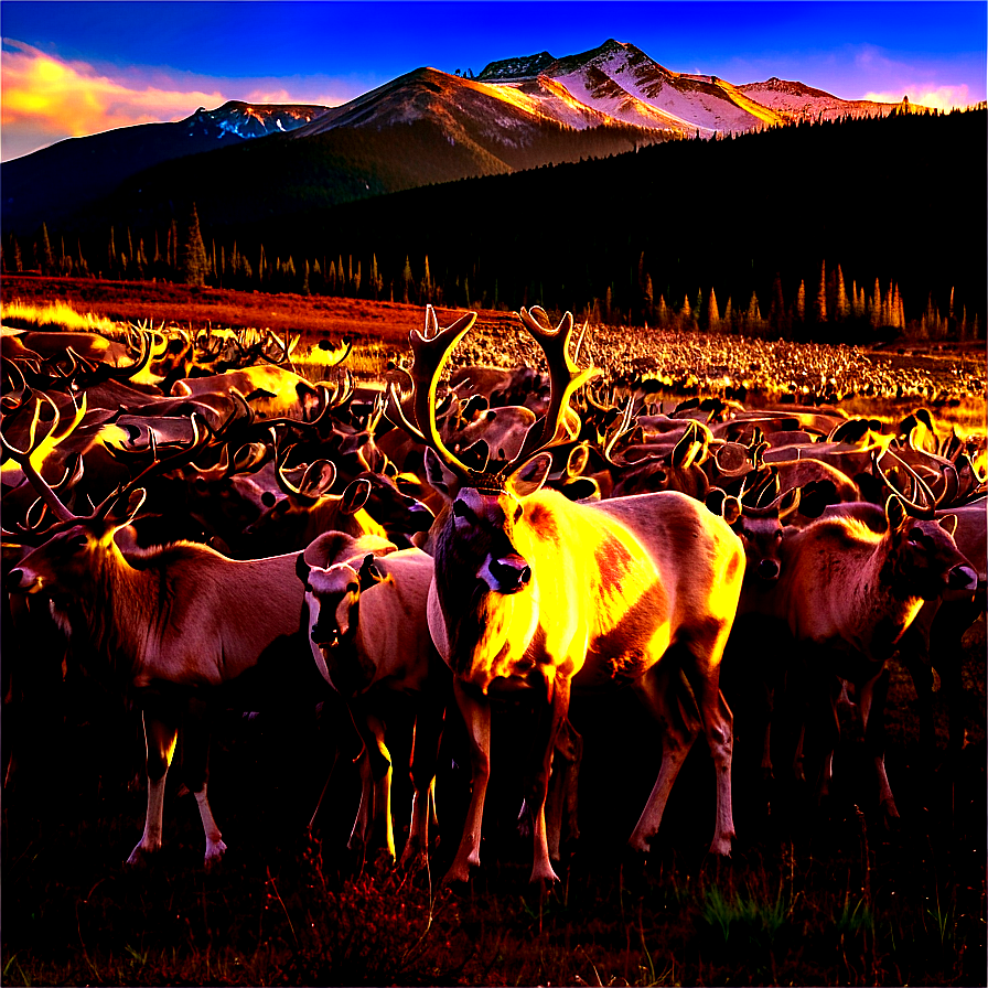 Caribou Herd At Sunset Png 45 PNG image