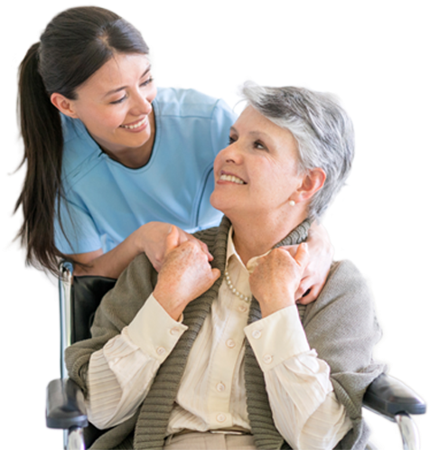 Caring Nurse Assisting Elderly Woman Wheelchair PNG image