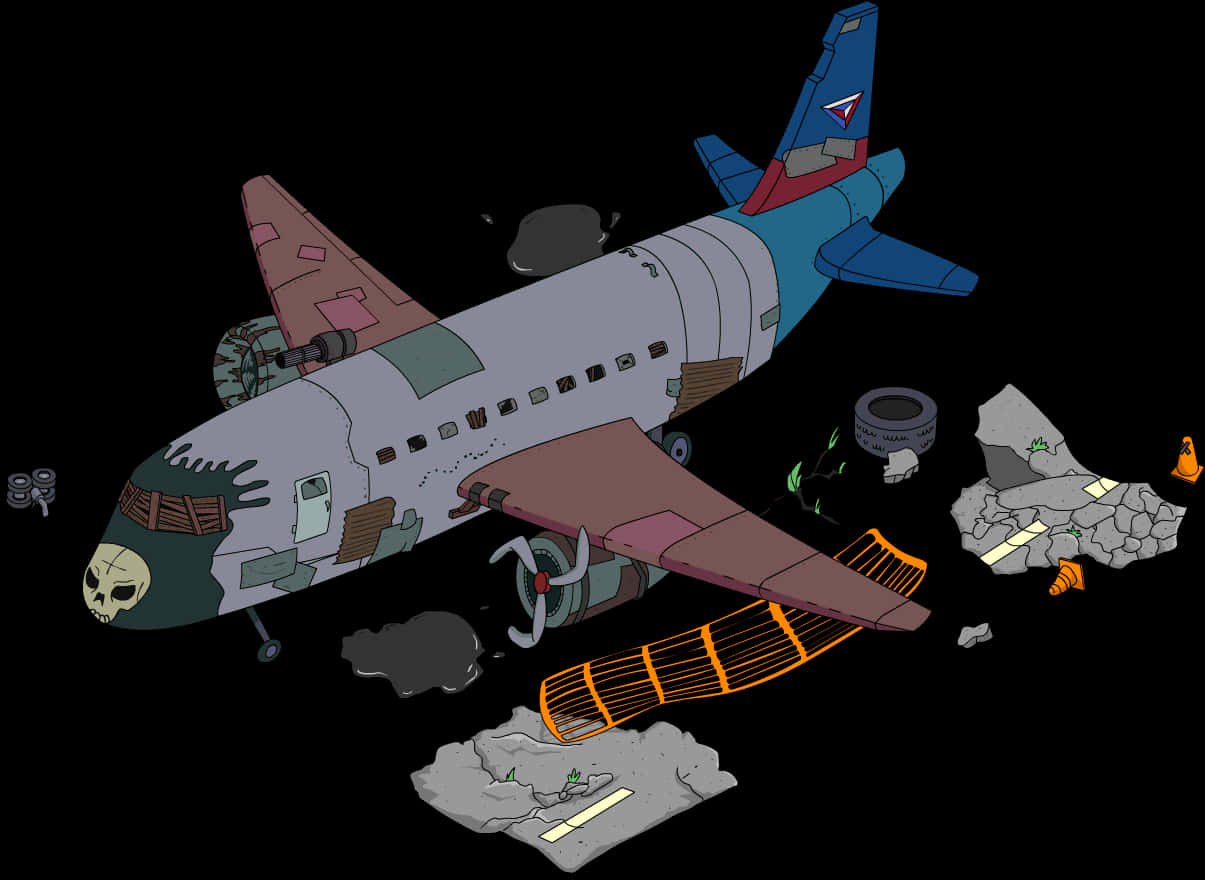 Cartoon Airplane Crash Illustration PNG image