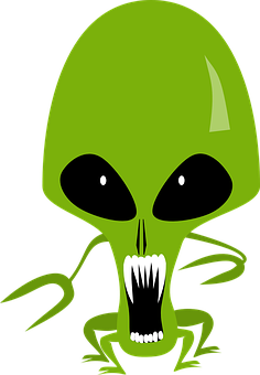 Cartoon Alien Green Black Background PNG image